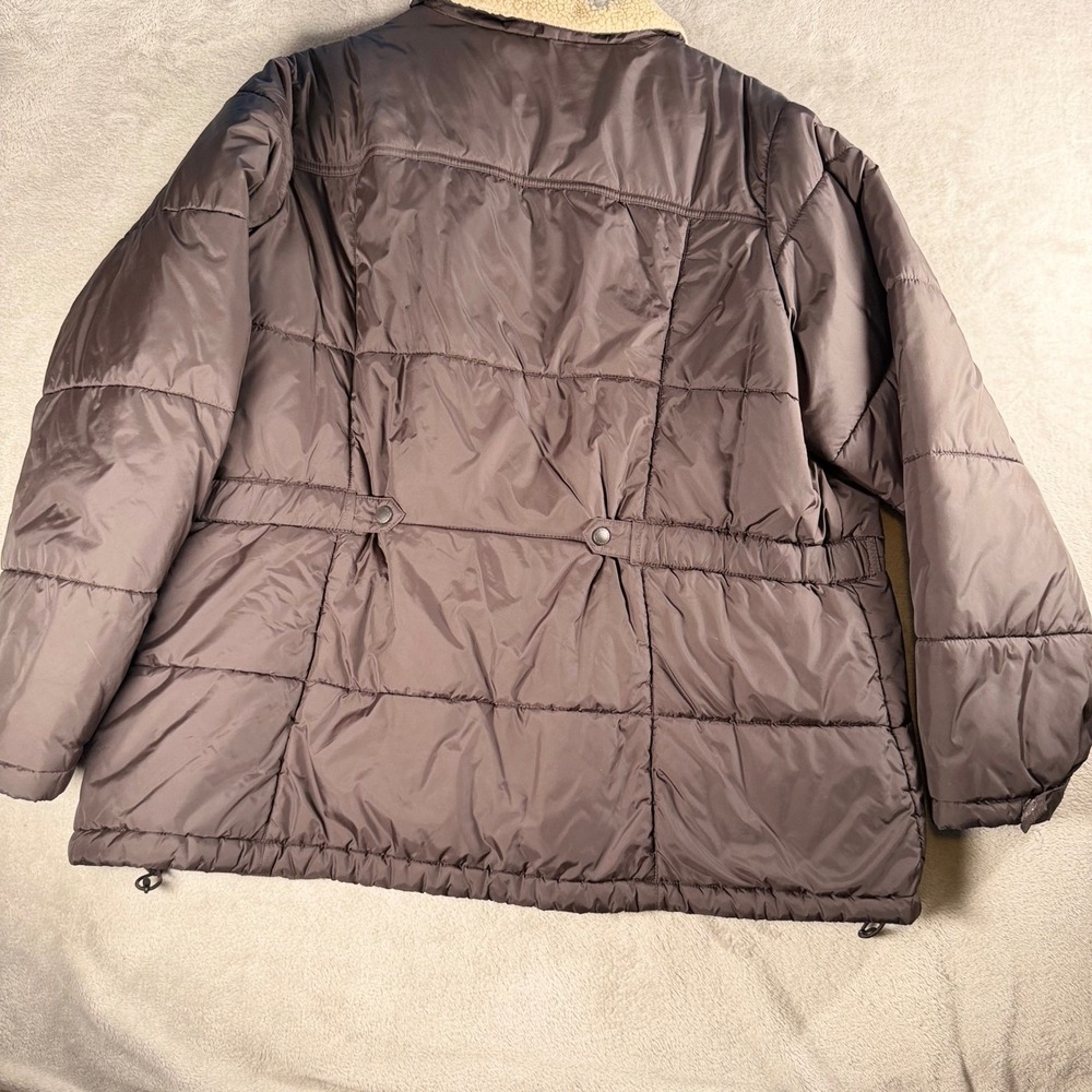 Lands End Womens 3X Brown Quilted Puffer Jacket Sherpa Collar Pockets Coat - Picture 2 of 8